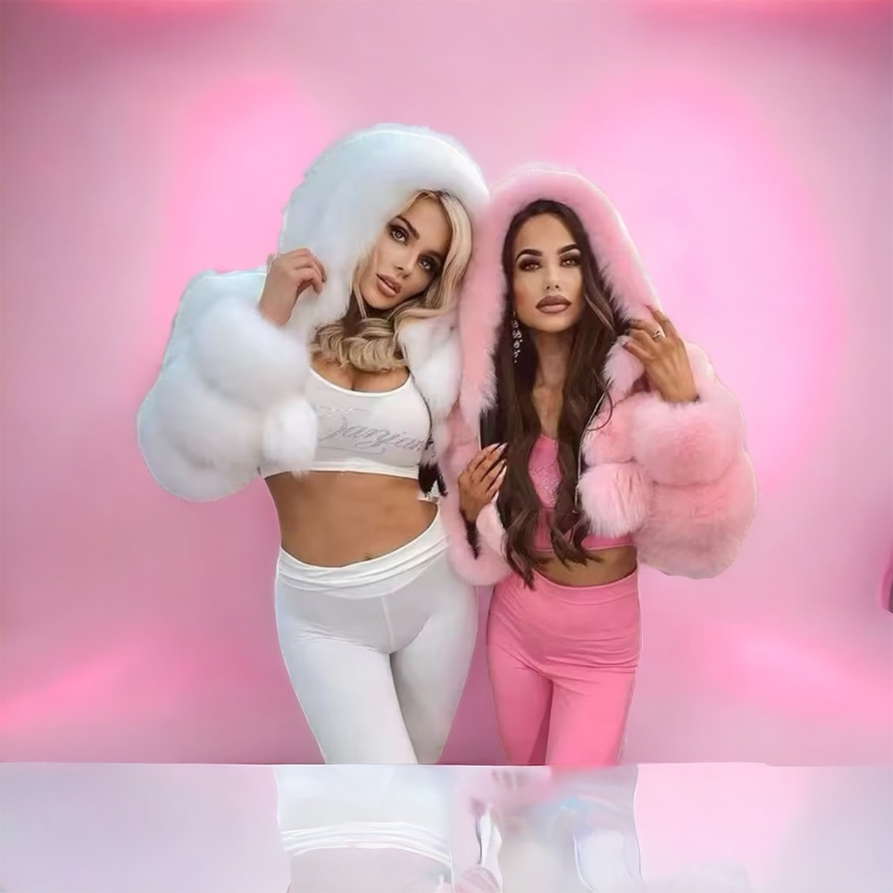 Pink Cozy Chic Faux Fur Couture Hooded Cropped Teddy Jacket - Picture 4 of 6